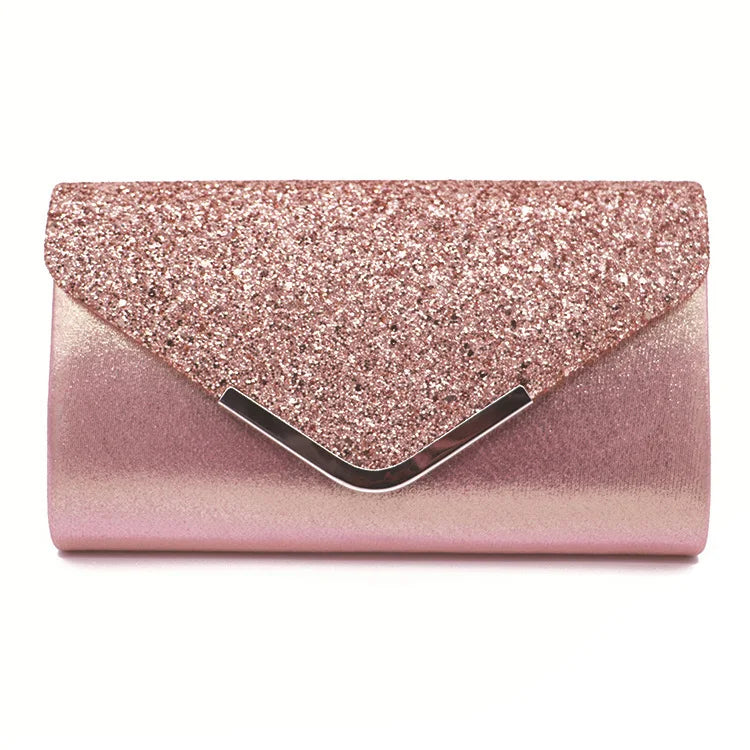Women Glitter Sequins PU Leather Envelope Evening Clutch Handbag 24x5x14cm