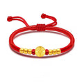 Women Men Dainty Pure Real 999 3d Hard Gold Money Bag Lotus Fu Bamboo Bow Red String Woven Adjustable Gift Bracelet Jewelry