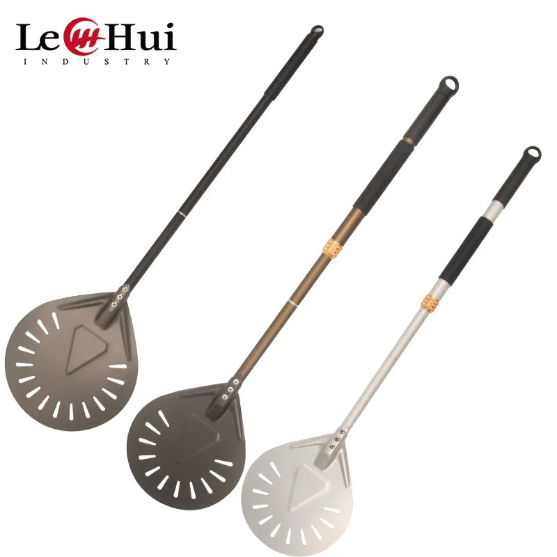Perforated Pizza Peel with Retractable Handle Aluminum Turning Pizza Shovel Long Handle for Removable Pizza Peel Head
