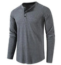 Wholesale Basic Men's Henley Thermal Button-up Long Sleeve T-shirt Solid Color Casual T-shirts