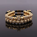 Renting Jewelry New Design Luxury CZ Pave 18 Gold Plated Flower Ball Crown Charm Women Men Macrame Couple Bracelet Set