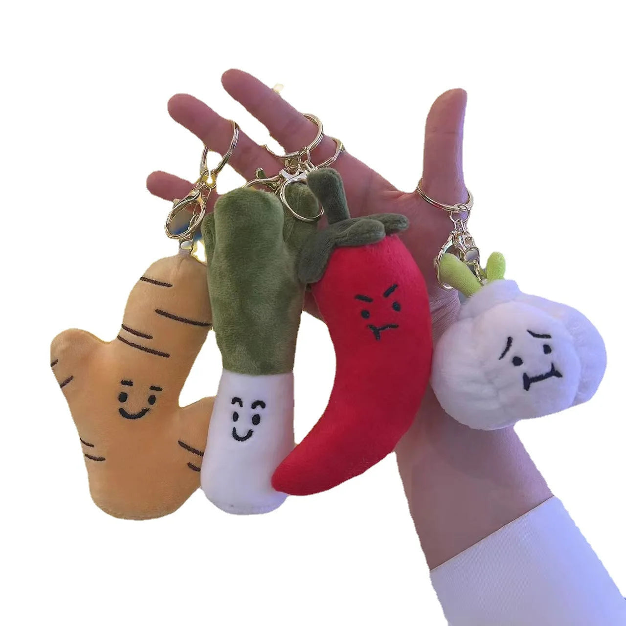 Cute Peluches Plush Funny Expression Garlic Onion Ginger Italian Horn Chili Pepper Keychain Plushie Vegetables Doll Stuffed Toys