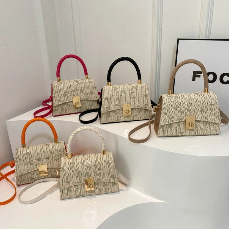 2025 New Fashion Woman Bags Hot Selling Straw Material Woven Ladies Bags Woman Saddle Handbags with Lock