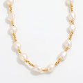 Fenny Wholesale High End 18K Gold Plated French Romantic Freshwater Pearl Interval Bead Chain Stainless Steel Necklace