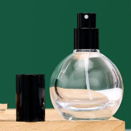 Luxury 30ml Customized Empty Body Mist Spray Perfume Bellied Circular Glass Bottle with Lid