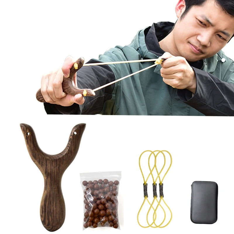 PIAOYU Wooden Hunting Slingshot Rubber String Fun Traditional Kid Outdoors Sling Shots Interesting Hunting Props Shooting Toys