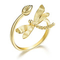 Lotus Fun Vintage 18K Gold Plated 925 Sterling Silver Ring for Women Handmade Dragonfly Original Designer Fine Jewelry for Women