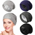 Custom Logo Sleep Cap Stay on Slouchy Women Silk Satin Inside Lined Hat Beanie With Satin Lining Inside