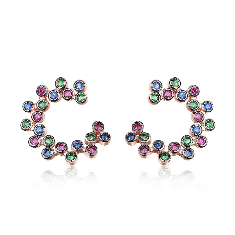 Classic Rose Gold Plated Women Multicolor CZ Zircon Stud Earrings New Design 925 Silver Fashion Jewelry Earrings