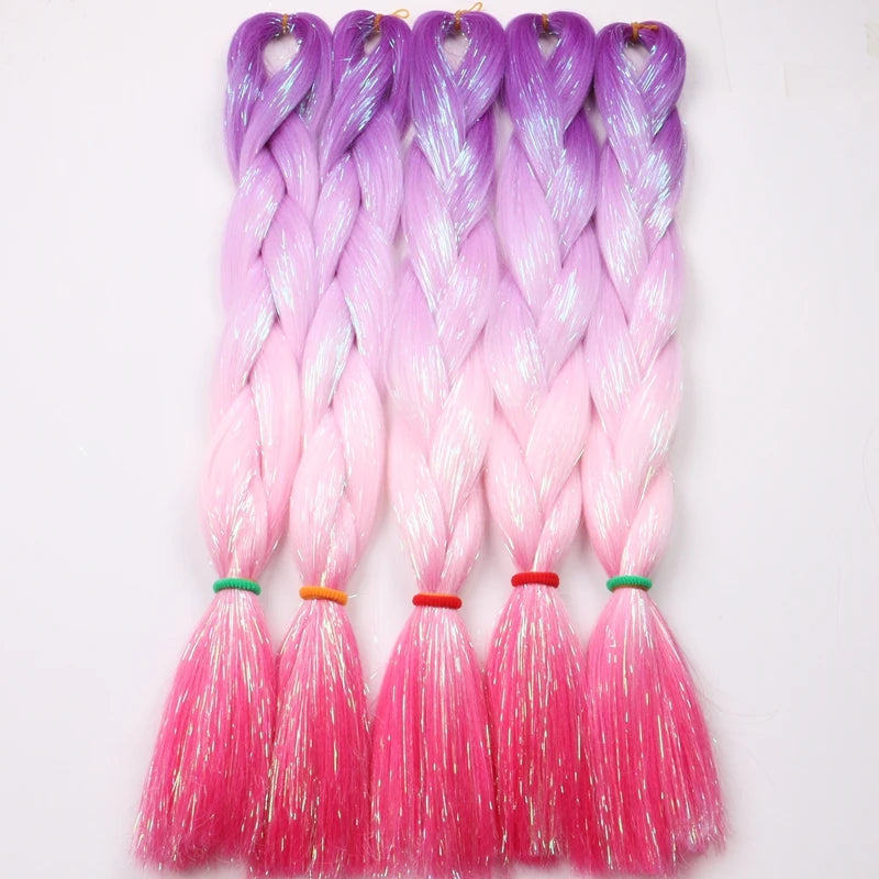 Stock 24inch Braiding Hair Mixed Tinsel Hair Tinsel Extensions for Women Girls Braiding Sparkle Shiny Hair