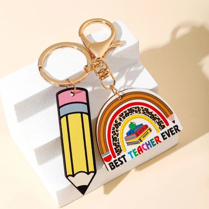 Graduation Teacher rainbow Pencil Wooden Keychain Sign Tassel Keychain Pendant Teacher Day Gift Wood Pencil rainbow Keychain
