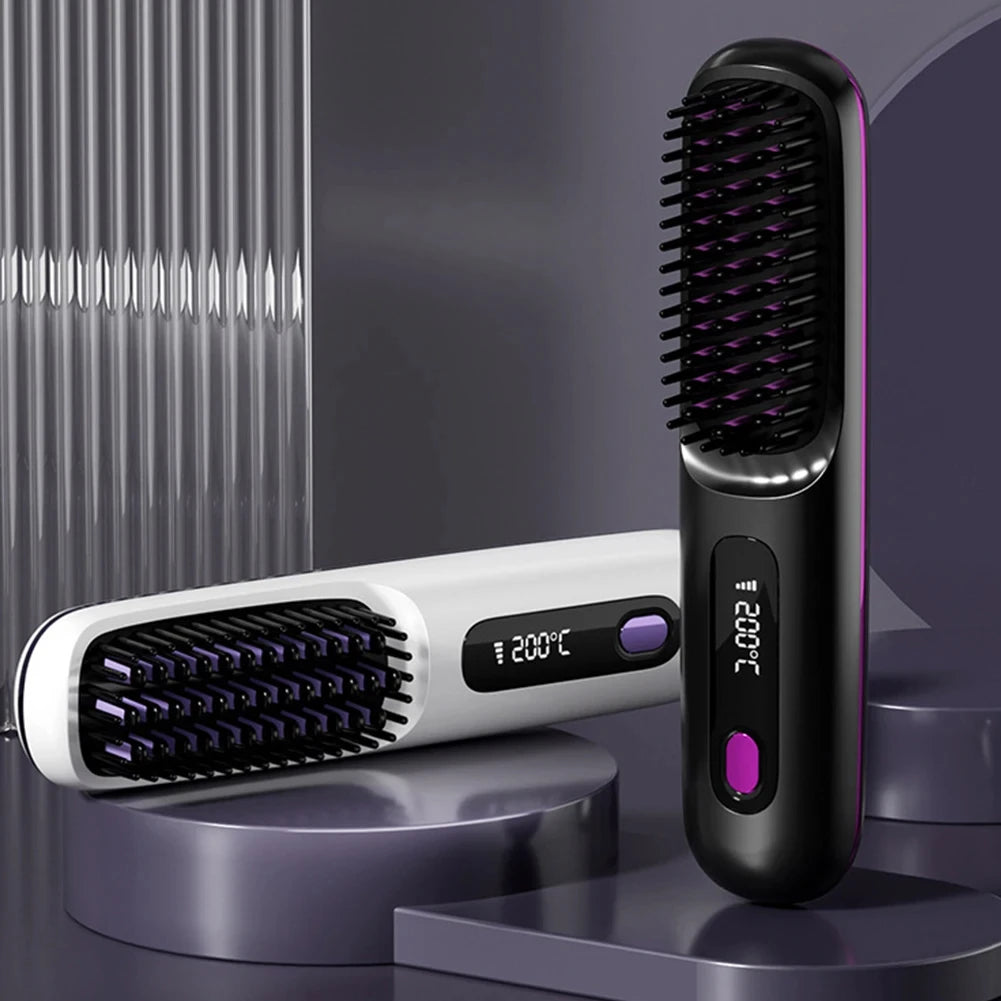Electric Lcd Usb Ceramic Heating Straight Hair Comb Wireless Portable Negative Ion Styling Tool Rechargeable Straightening Brush MegaBDM