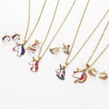 12 Style New  Arrival Cute unicorn Color Drip Oil Stainless Steel Pendant Necklace Ear Stud Set Fine Jewelry for Girls