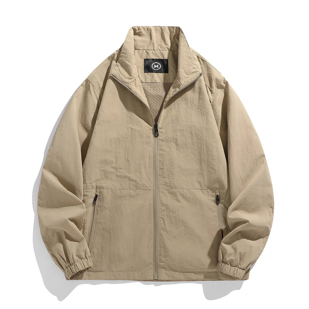 7xl Plus Sizespringworkwearjacket Men's Pure Color Functional Windproof Stand Collar Zipper Outdoor Hiking Outwear