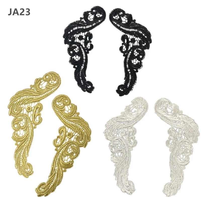 White Black Gold Lace Fabric Embroidery Patches Sewing Trim Wedding Dress Applique Lace Patch