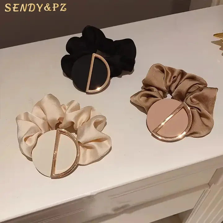 Korean Women's Adjustable Elastic Hair Band Cute Girl Ponytail Head Rope Letter Alloy Accessories Fashionable Rubber Hair Tie