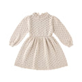 Spring Autumn Girls Solid Hollow Knitted Puff Long Sleeve Dress Children's Pure Sweater Dress