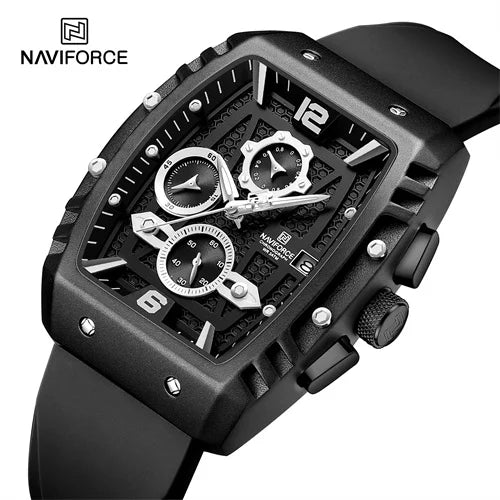 NAVIFORCE 8025 BWB Factory Original Luxury Waterproof Business Silicone Strap Quartz Wrist Watch Men Small Three Needle Custom