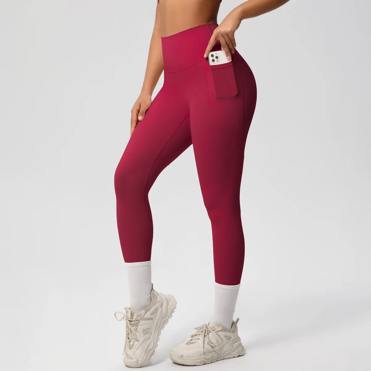 Women's High Waist Spandex Leggings Soft Comfort Stretch Non-Front Seam Running Pants Side Pockets Small Size Solid Print