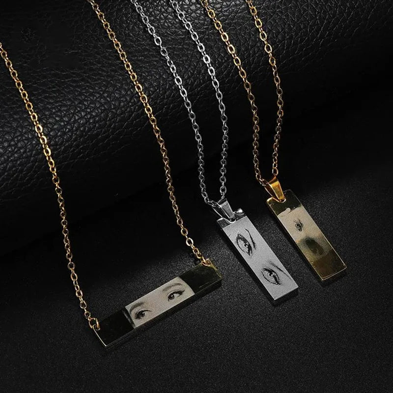 DAIHE Fashion Personalized Laser Custom Photo Name Necklaces DIY Engaged Stainless Steel Necklace