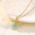 Jewelry Round Natural Lucky   Light Green Jade Necklace Stainless Steel Chain Natural Stone Gemstone Leaf Flower Necklace