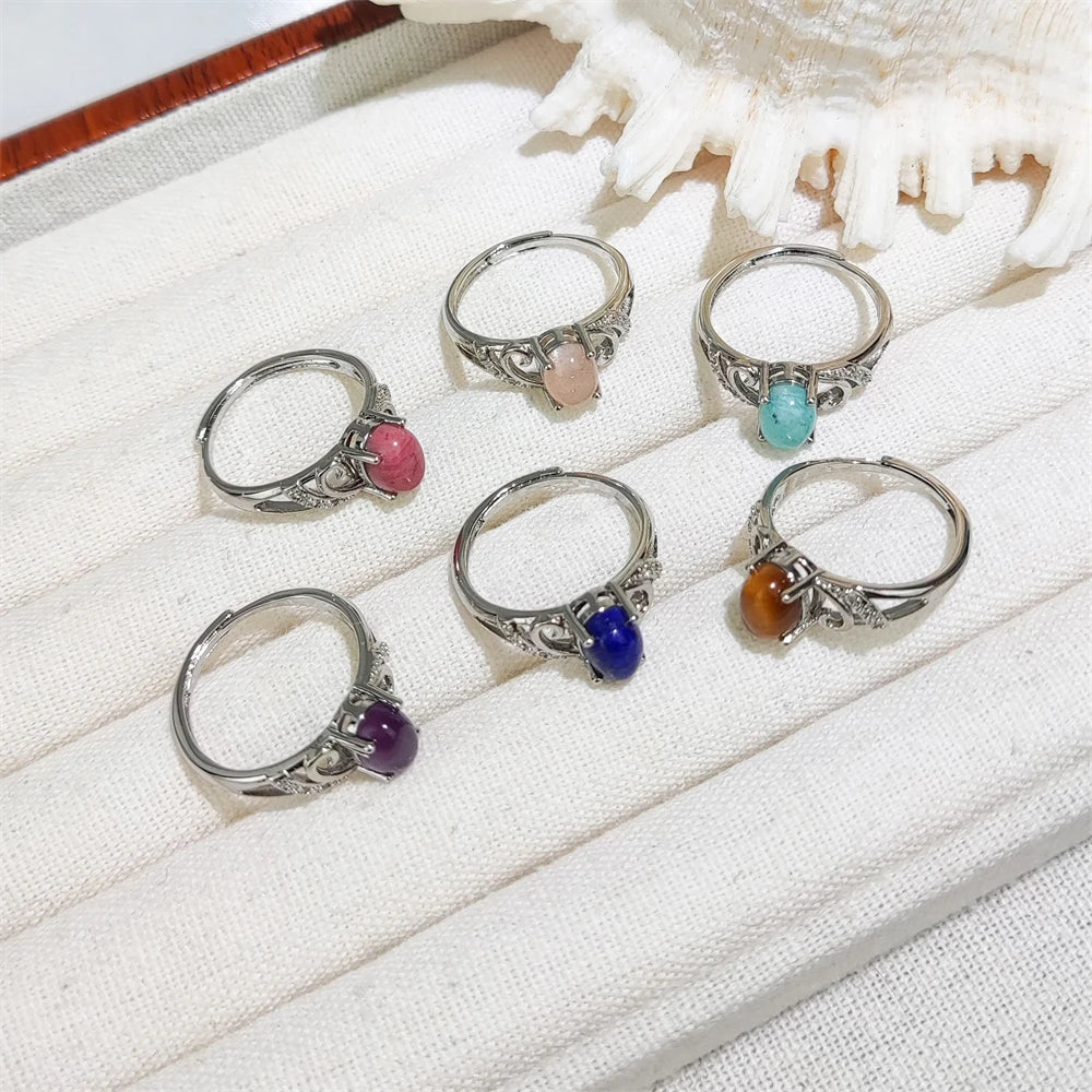 Trendy Girls Open Finger Ring Oval Cut Natural Crystal Trendy Healing Jewelry Featuring Labradorite Tiger Eye Bezel Setting