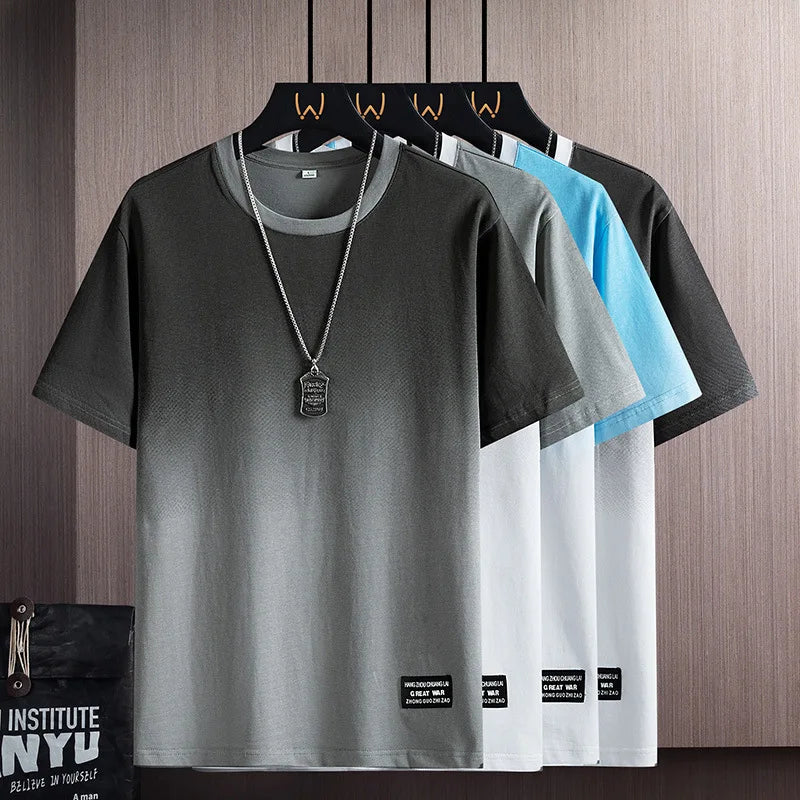 RNSHANGER Summer Popular Men's T-shirt Casual Loose Short Sleeve Men Fashion Gradient Round Collar Leisure Male T Shirts