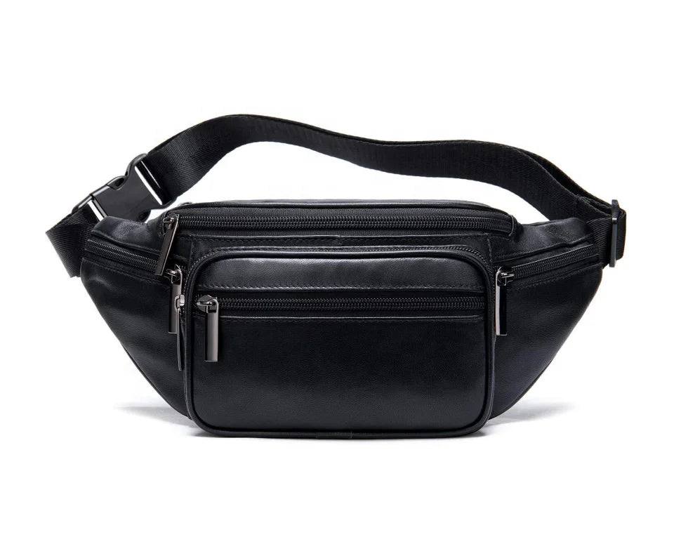 Luxury PU Leather Waterproof Breathable Zipper Closure Waist Bag Fanny Pack for Unisex