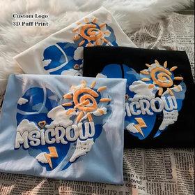 Yinqu OEM 3D Foam Men 100% Cotton Knitted Custom Tee Heavy Weight Printed T-shirt with Logo Blank Design