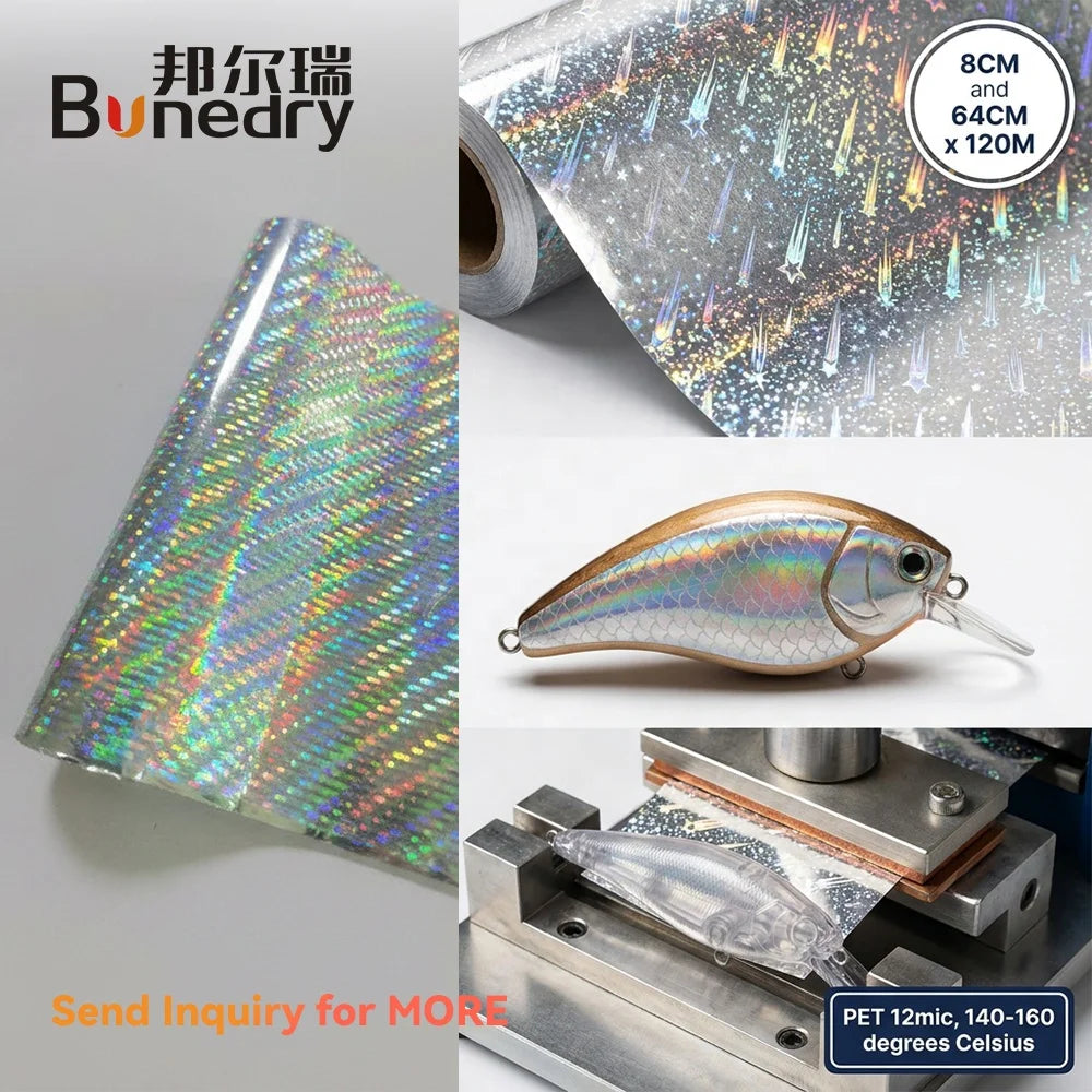 Bonedry 8CM 64CM Silver Meteor Holographic Hot Stamping Foil for Fishing Lure DIY PET Roll 120M Heat Transfer Foil
