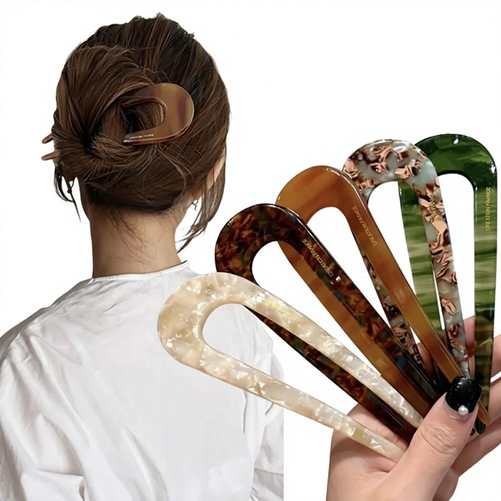 Wholesale Hot Selling Cute U-Shaped Acetate Marble Turtle Shell Color Hairpins European American Style 14.5cm Custom Logo