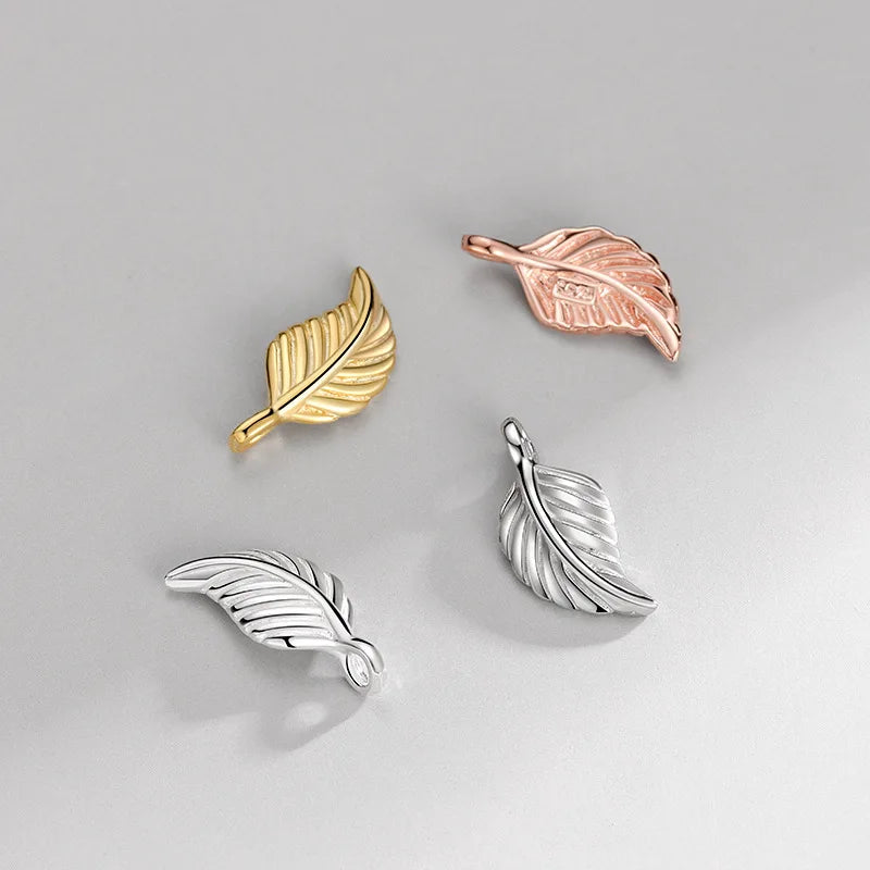 Tiny 925 Sterling Silver Wing Feather Charms Pendants Gold Plated Leaf Charms for Necklace Bracelet Earring Jewelry Making