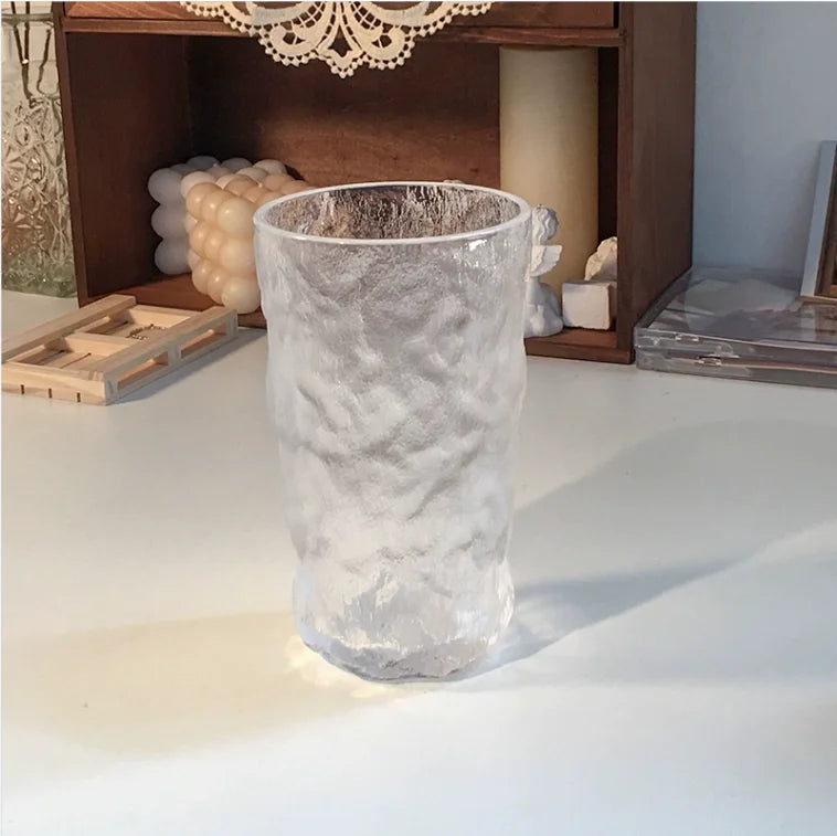 Hot Sale  300ml 400ml High White Glass New Design Style Glacier Clear Glass Cold Water  Juice Cup Mugs