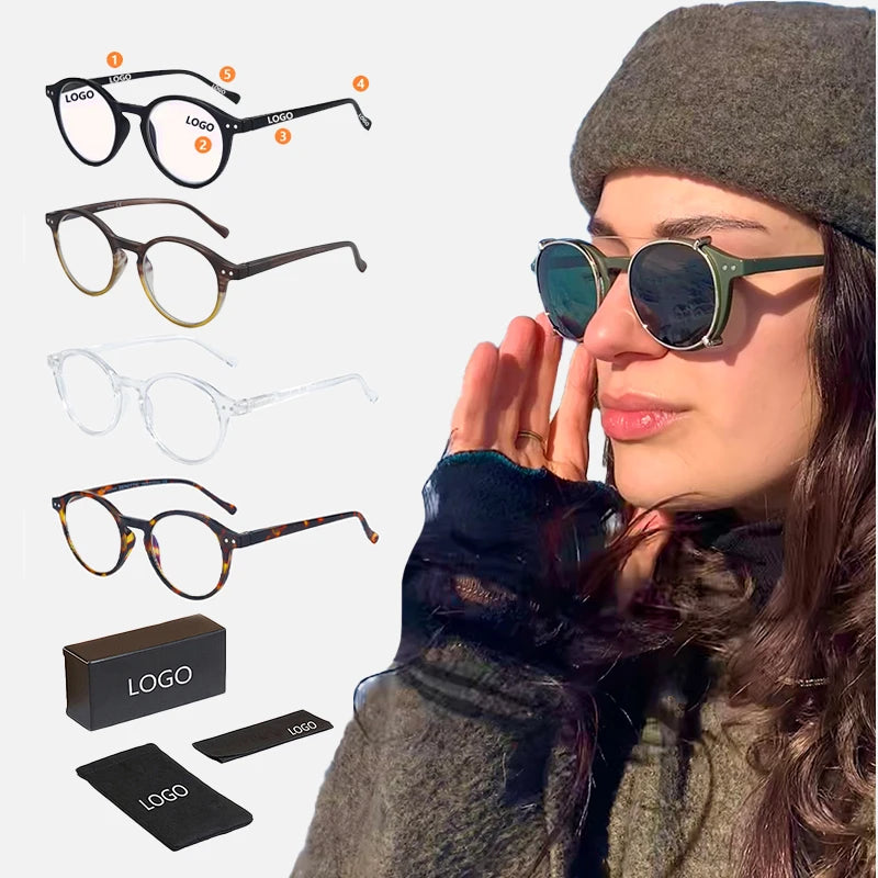 2024 Steampunk Style Computer Glasses Clip on Sunglasses Men Woman Unisex Anti Blue Light Glasses With Polarized Clips on
