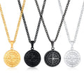 Necklaces for Men Crucifix Travel Compass Pendant Stainless Steel Cuban Figaro Wheat Chain Angel Wing Retro Collar Gift