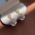Elegant S925 Silver Needle Earrings Rhinestone Pearls Earrings Camellia Flower Dangle Earrings for Women