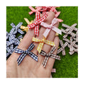 Colorful Check Bowknot Padded Appliques Satin Bow Tie for DIY Clothes Sewing Patch Supplies DIY Hair Bow Decoration