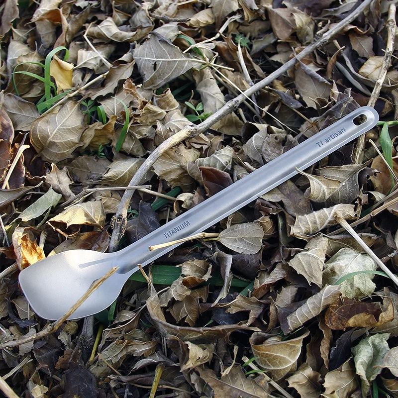 Pure Titanium Long Handle Spoon for Outdoor Camping Picnic Tourism Hiking Bushcraft Dinnerware Quality  Equipment