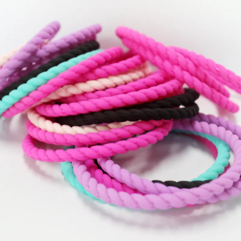 Boho Trendy Fashion Twisted Braided Rope Silicone Rubber Band Bracelet Keychain Wristband Jewelry