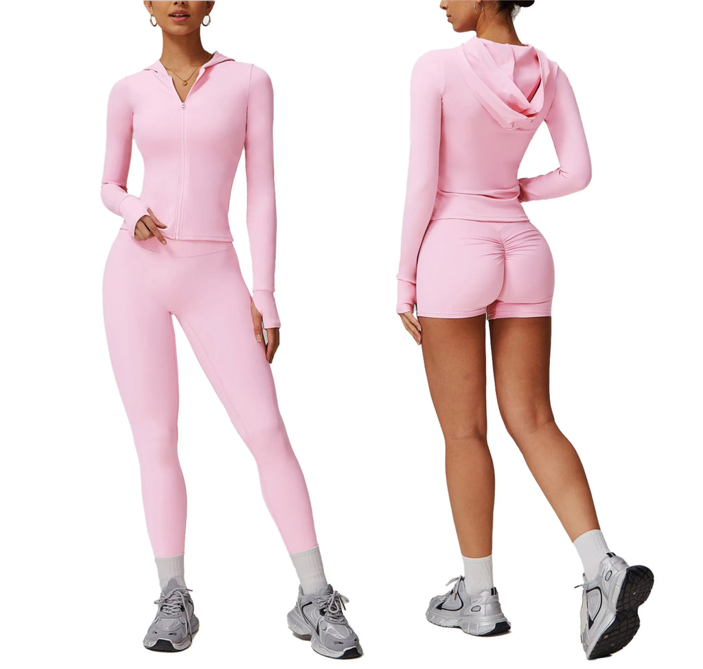 2025 New Gym Yoga Set Workout Fitness Jogger Set 2-Piece Zipper Jacket and Leggings Shorts Yoga Style Pants Tracksuit Outfits