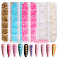 12 Grid Mix Size Glitter Beads Nail Rhinestones AB Flat Back 3D Half Round Pearl Nail Accessories