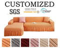 Elastic Bubble Grid Sofa Cover Set Full Wrap L-shaped Sofa Protector for Home with Skirt Dustproof and Stain-resistant