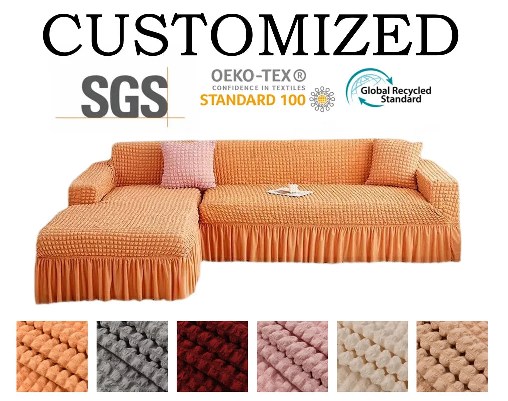 Elastic Bubble Grid Sofa Cover Set Full Wrap L-shaped Sofa Protector for Home with Skirt Dustproof and Stain-resistant