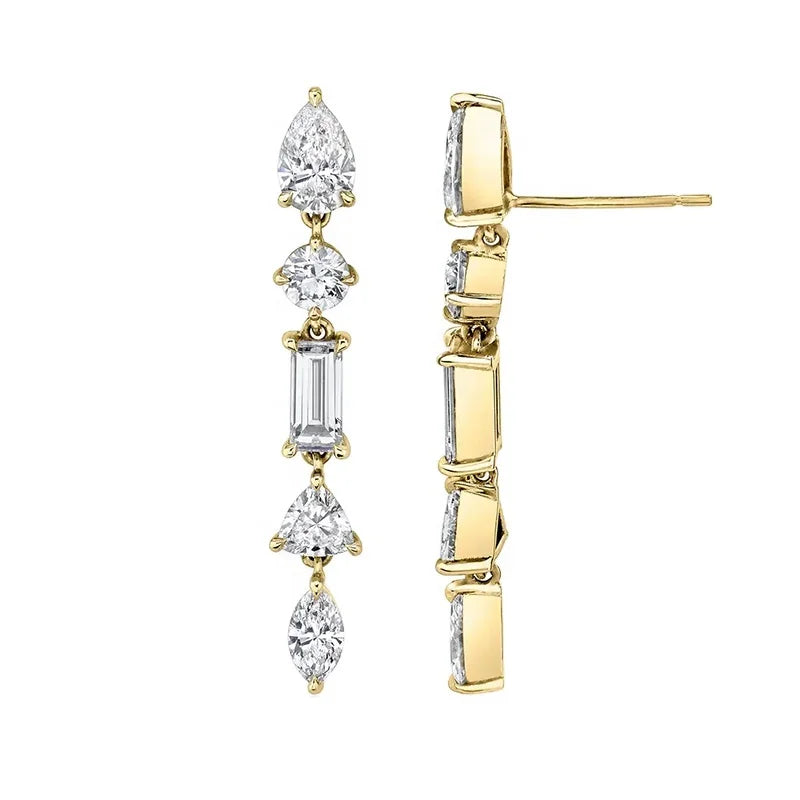Gemnel 925 Sterling Silver Long Luxury Diamond Drop Earrings with Cubic Zircon Gold Vermeil Pear Drop Chain Earring