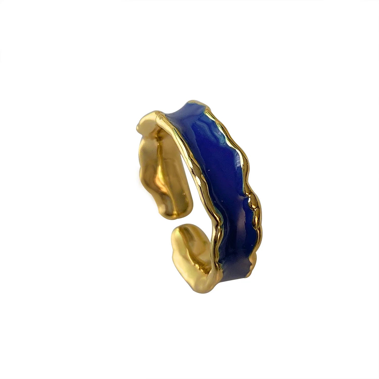 Shescity INS Style Designer Adjustable Brass Golden Finger Rings White Blue Oil Dripping Minimalist Jewelry Gifts for Women