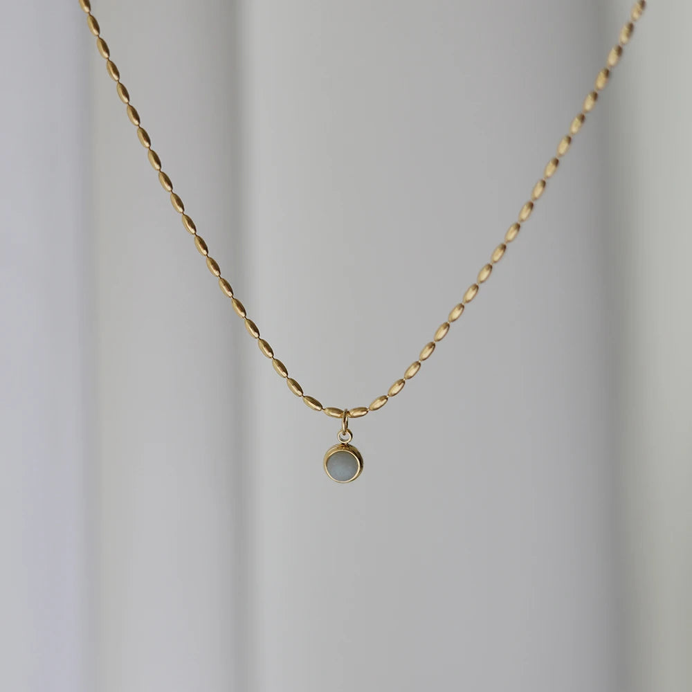 Women's Fashion Aventurine Pendant Necklace Dark Green Gem Bead Chain with Gold Plating Stylish Trendy Stainless Steel for Gift