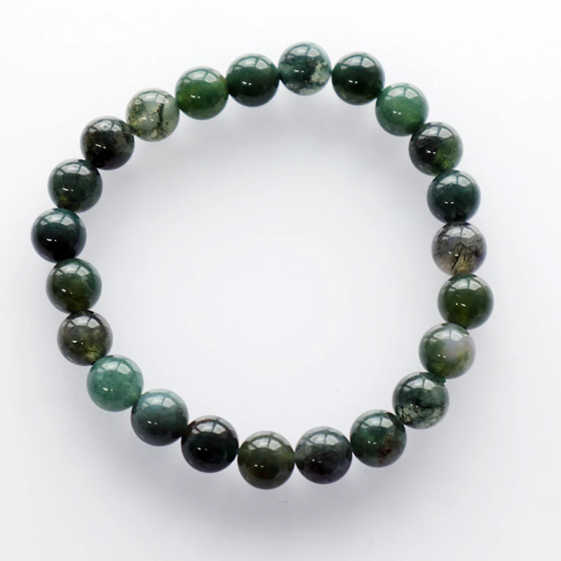 8mm Natural Moss Agate Gemstone Bead Bracelet Stretchy Chakra Healing Crystal Bracelet for Anniversaries