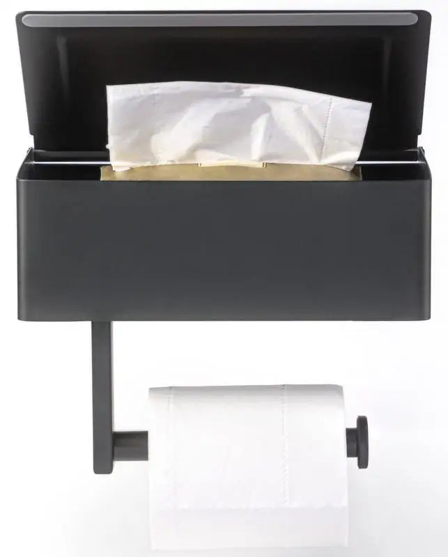 WEKIS Modern Black Flushable Wipes Dispenser Wall Mounted Metal Tissue Roll Hanger Phone Shelf Toilet Paper Holder Storage Box