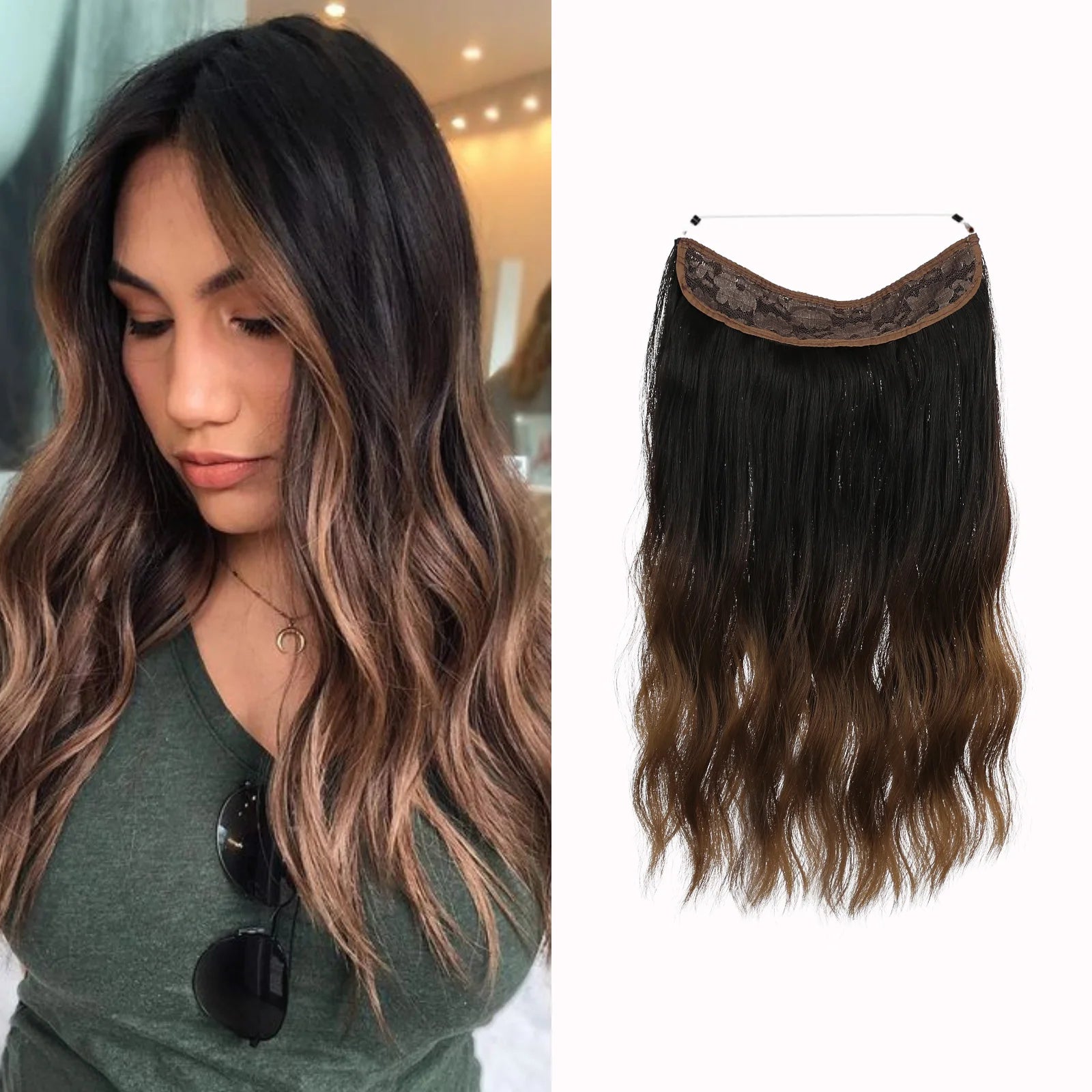 16 Inch 80g Wavy Curly Full Head Invisible Wire Secret String No Clips Synthetic Hair Extensions