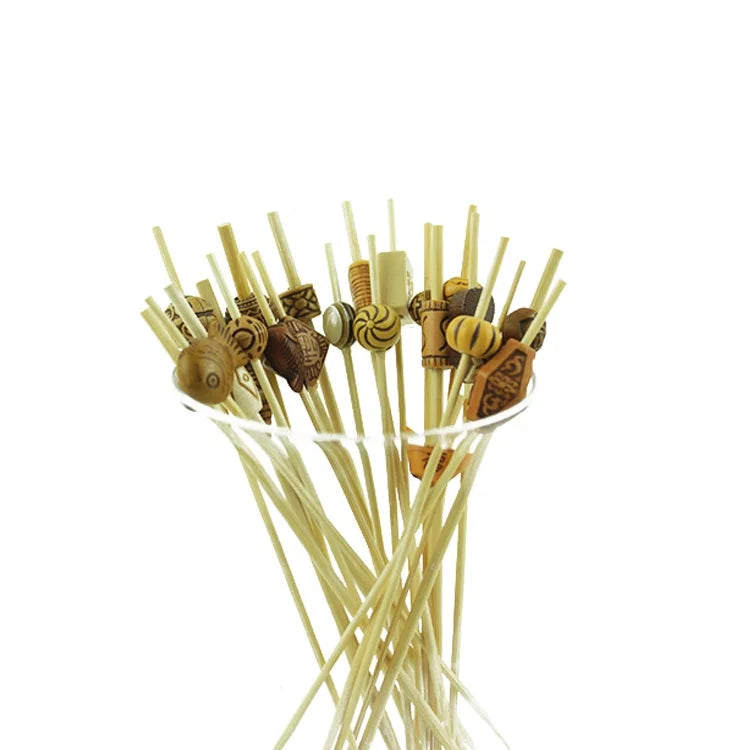 Hot Sale Disposable Bamboo Bead Skewer Cupcake Seafood Fruit Decorations for Party